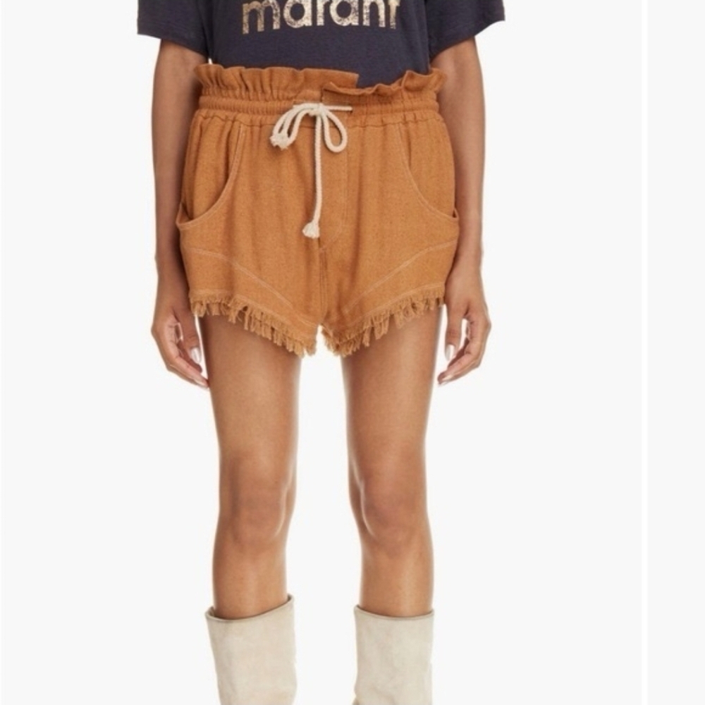 Etoile Isabel Marant Talapiz Fringed Camel Silk Shorts